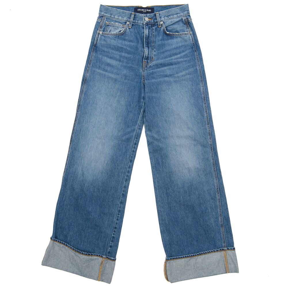 Veronica Beard High Rise Taylor Relaxed Wide Leg Jeans In Rebel Stone Size 28